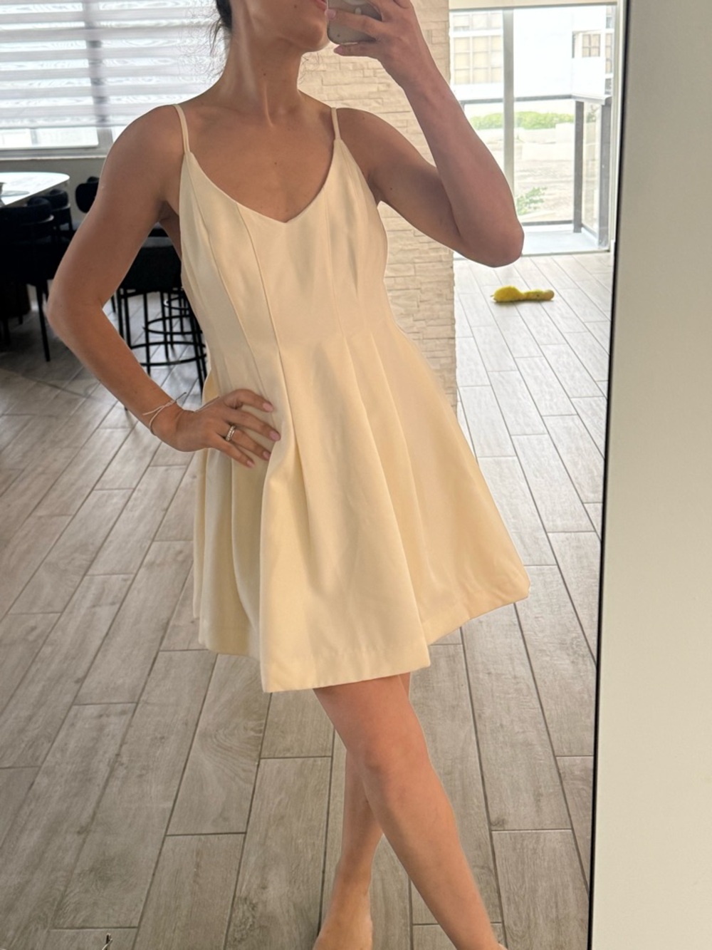 Bond 73 Sleeveless V-Neck Cream Mini Dress
